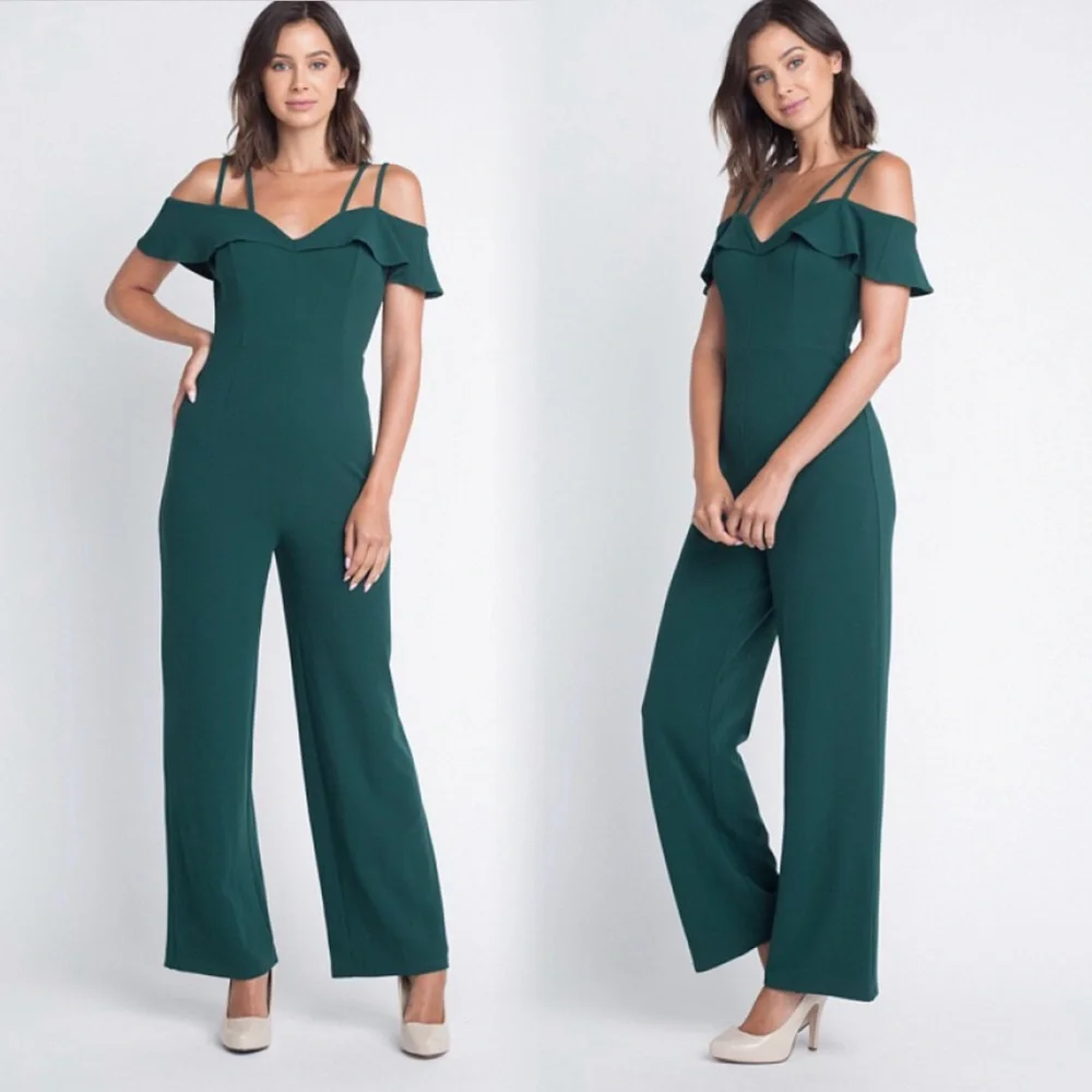 Emerald green wide leg jumpsuit - Picture 2 of 5